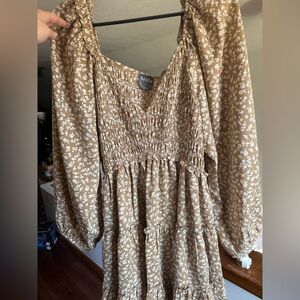 Arula Tan Floral Smocked Dress